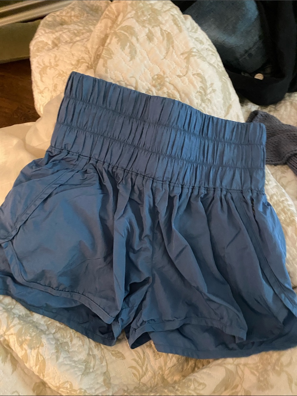 FP Movement by Free People High-Waist Smocked Blue Shorts